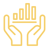 Golden hands and bar chart illustration